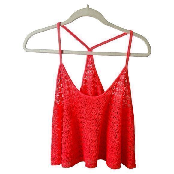 Pink Victoria Secret Top Womens M/L Beach Cover Up Crop Macrame Neon Halter - Picture 1 of 7